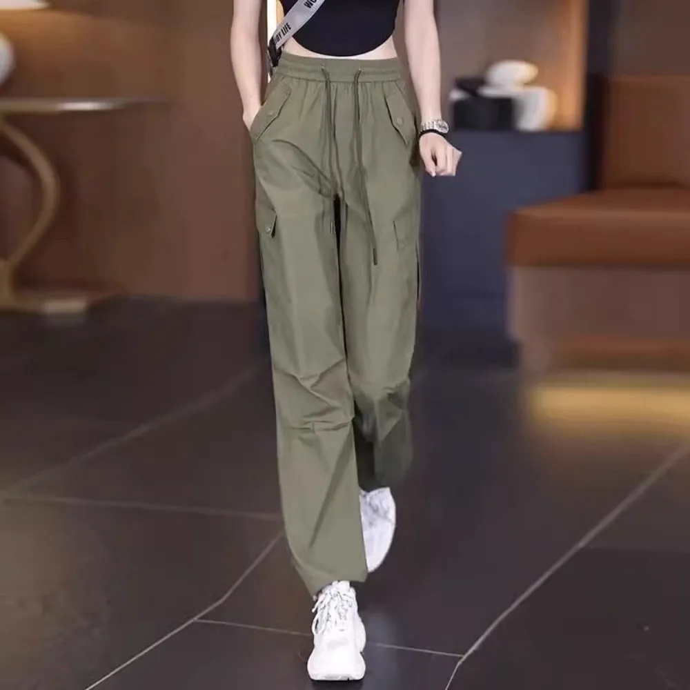 Wide Leg High Street Cargo Women's，Invisible Open Crotch Outdoor Sex，Autumn High Waist Loose Casual Pants，Pulling Rope Style