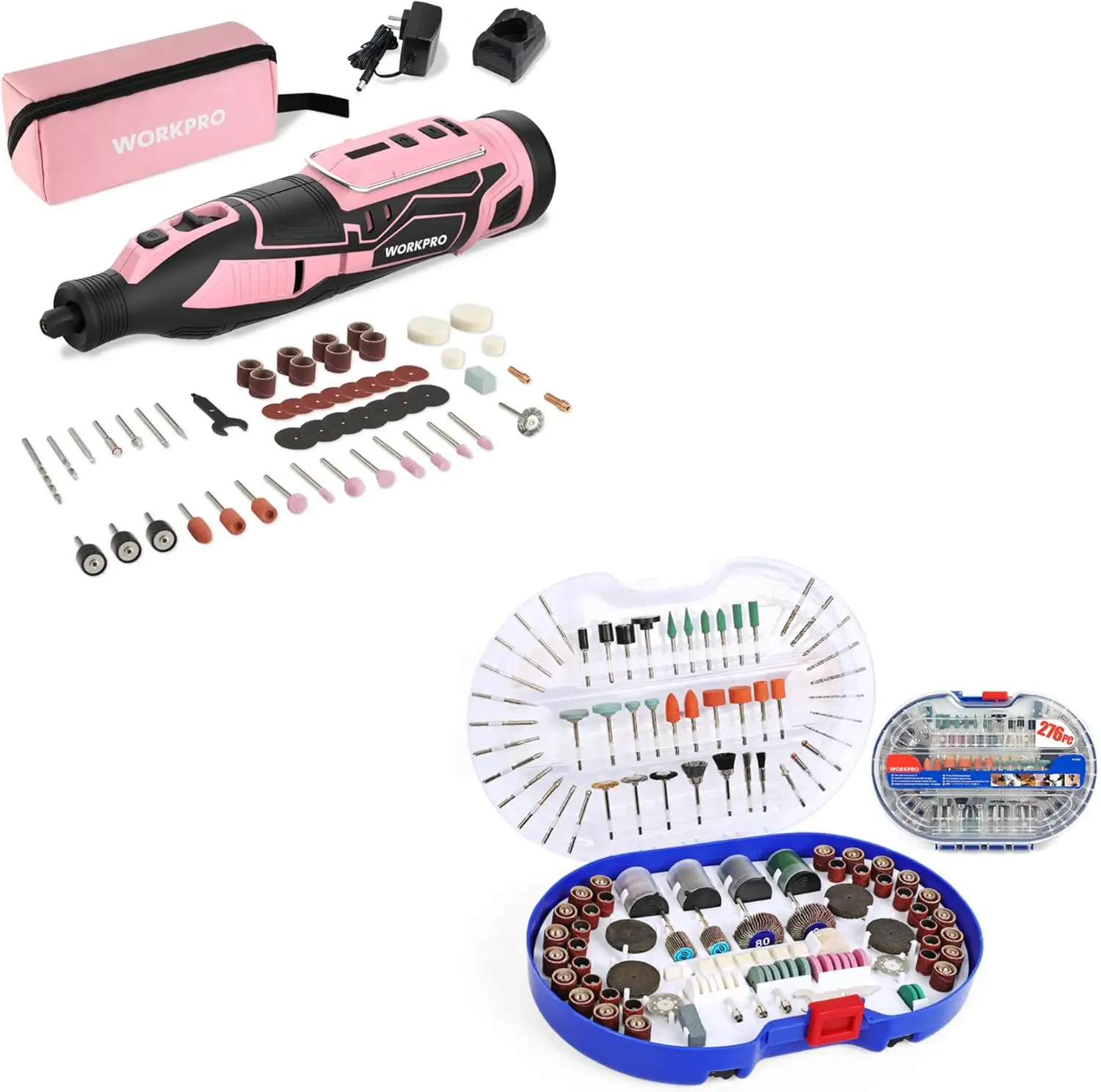 Pink 12V Cordless Rotary Tool Kit&276-Piece Rotary Tool Accessories Kit