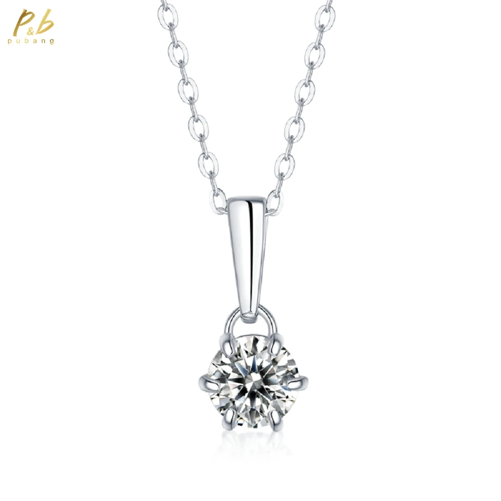 

PuBang Fine Jewelry Real 925 Sterling Silver 3EX VVS1 D Color 1 CT Moissanite Diamonds 6-prong Gems Pendant Necklace Wholesale