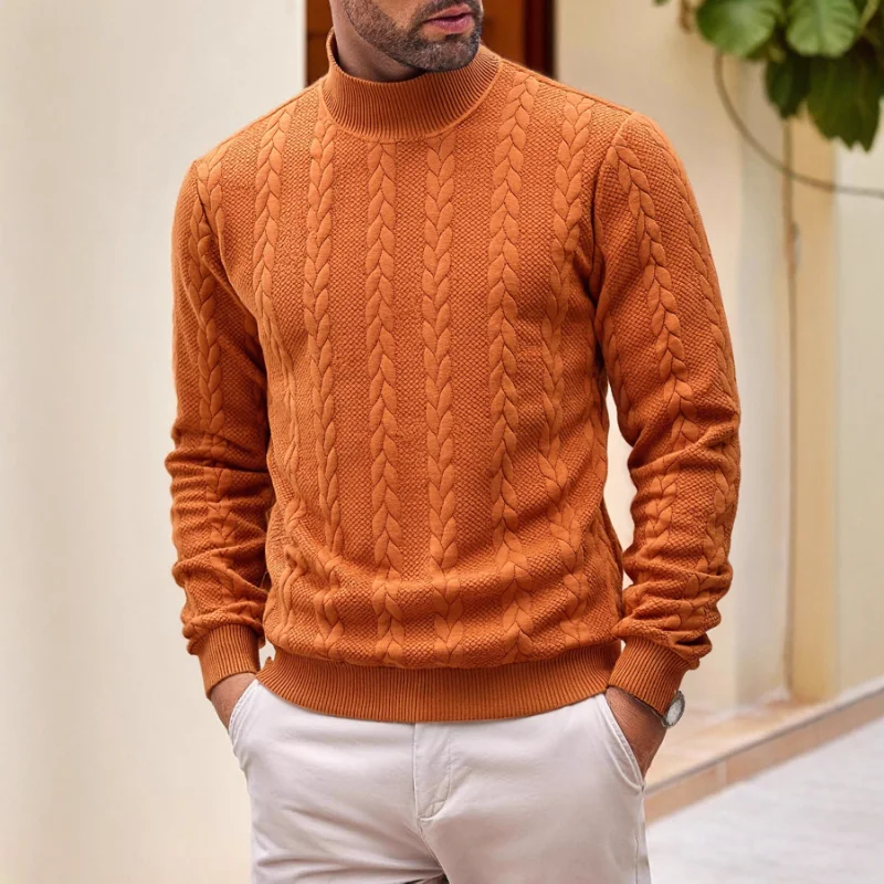 

Men's Cable Knit Turtleneck Sweater Casual Warm Long Sleeve Knitwear For Daily Wear