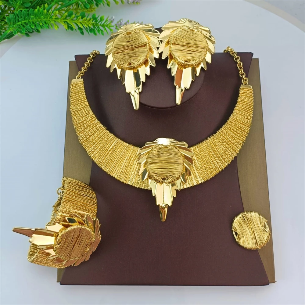 EMMA مجموعات مجوهرات الزفاف الفاخرة المصنوعة يدويا دبي مطلية بالذهب نيجيريا حفل زفاف مجموعات قلادة للنساء هدايا عيد ميلاد الأم #2