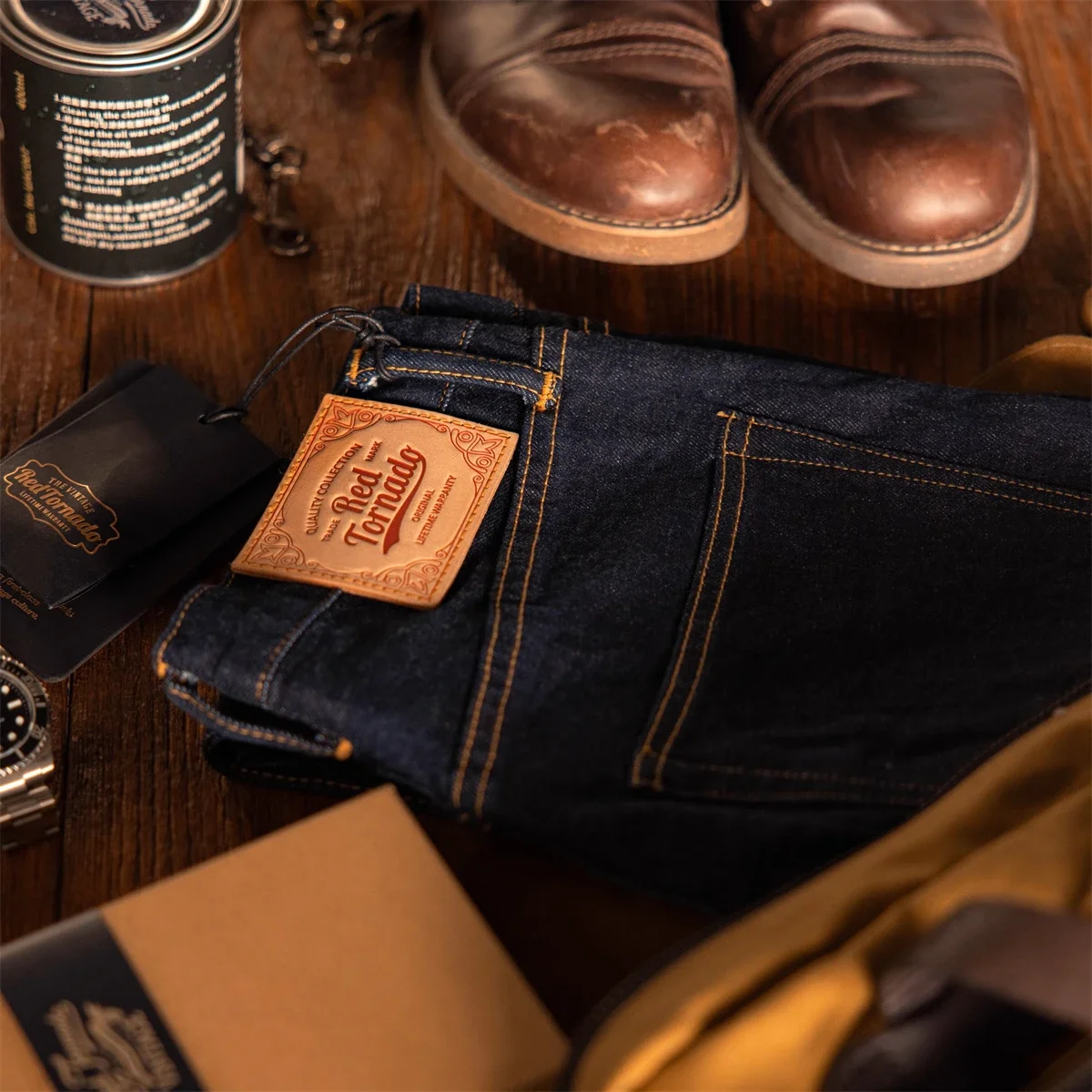 レッド トルネード 12 オンス セルビッジ デニム ジーンズ 03D10 ローライズ スリム ストレート フィット ジッパー フライ リンス済み