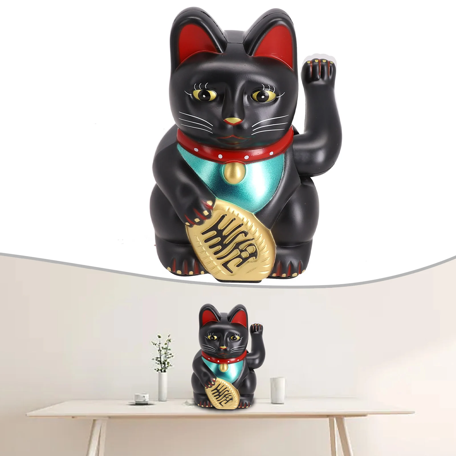 6 inch Plastic Lucky Cat with Motorized Waving Arm for Shop Counter Office Table Home Interior Decoration Gold Nugget in Hand