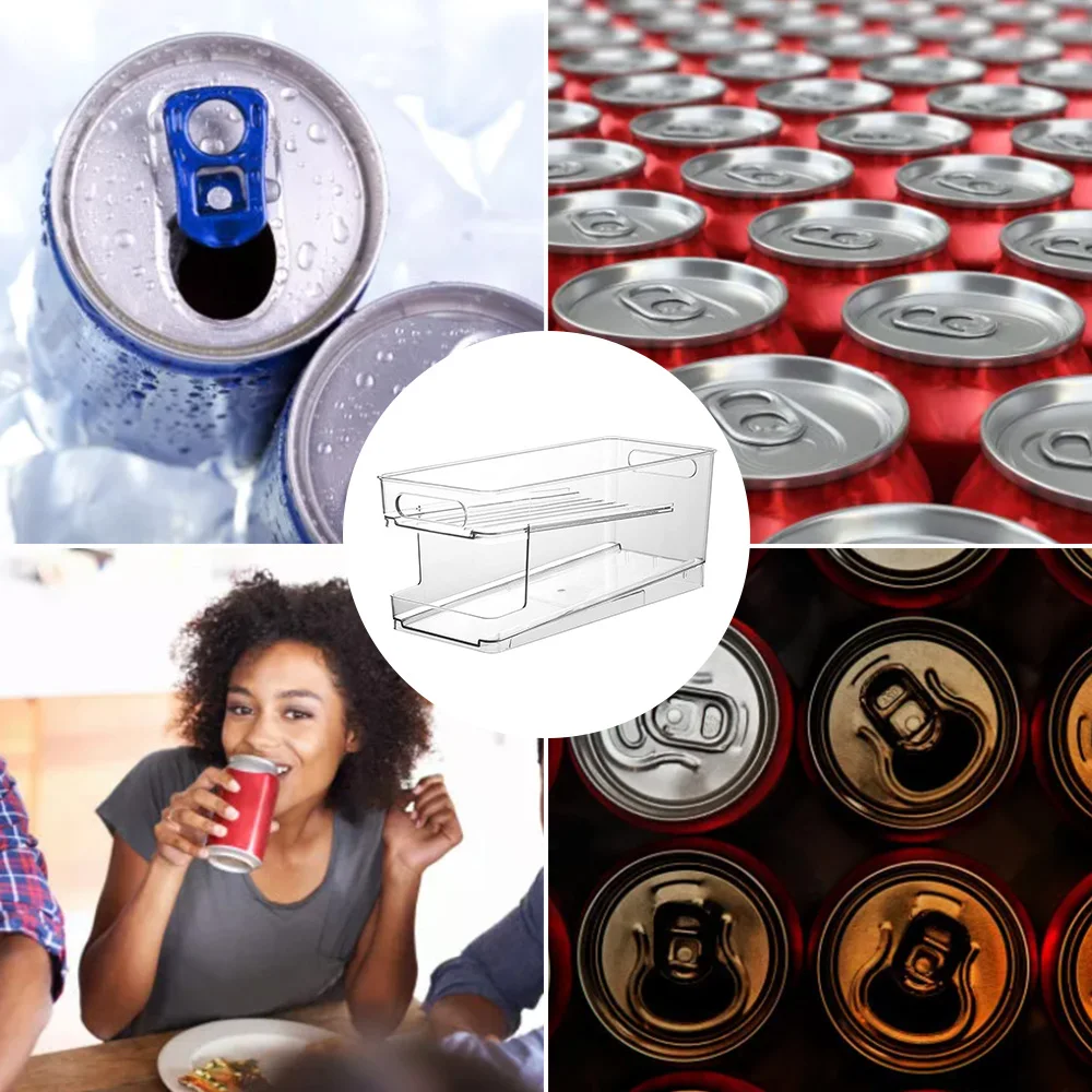 2-Layer Drink Dispenser Refrigerator Automatic Rolling Beer Cola Organizer Box Large Capacity Clear Beverage Soda Can Holder
