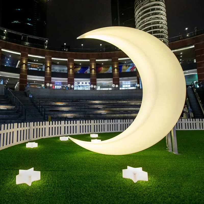 LED glowing moon light, Internet celebrity check-in, photo atmosphere, outdoor solar garden decoration, oversized crescent lamp