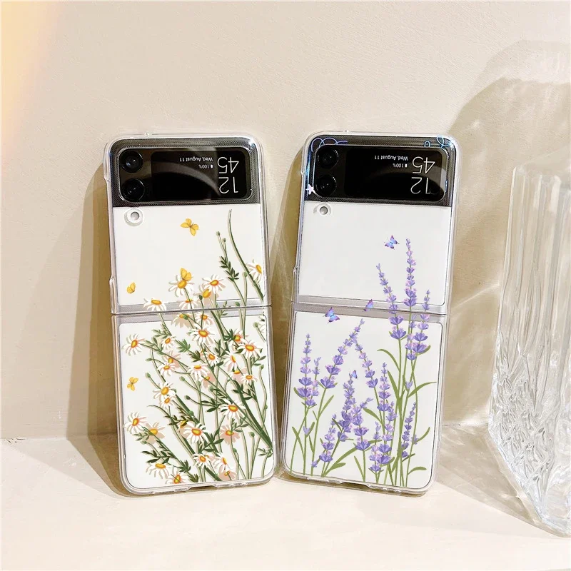 

Art Flower Phone Case For Samsung Galaxy Z Flip 6 7 ZFlip 5 Shockproof Transparent Cover for Samsung Z Flip4 ZFlip3 Shell Fundas