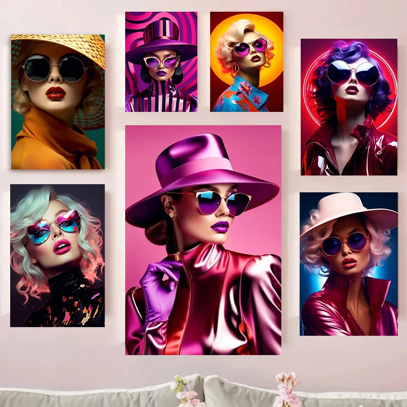 Fashion Girl Wearing Sunglasses Posters Prints Sexy Woman Portrait Canvas Painting Wall Art Pictures for Living Room Home Decor