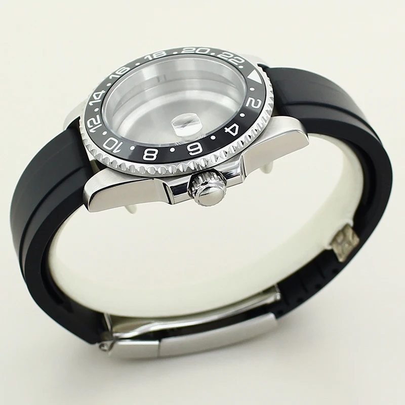 20ATM 40mm GMT Watch Case Rubber Strap Compatible with For NH34/38 NH35 NH36 NH70 8215 8205 Eta2824 Movt Sapphire Crystal Glass