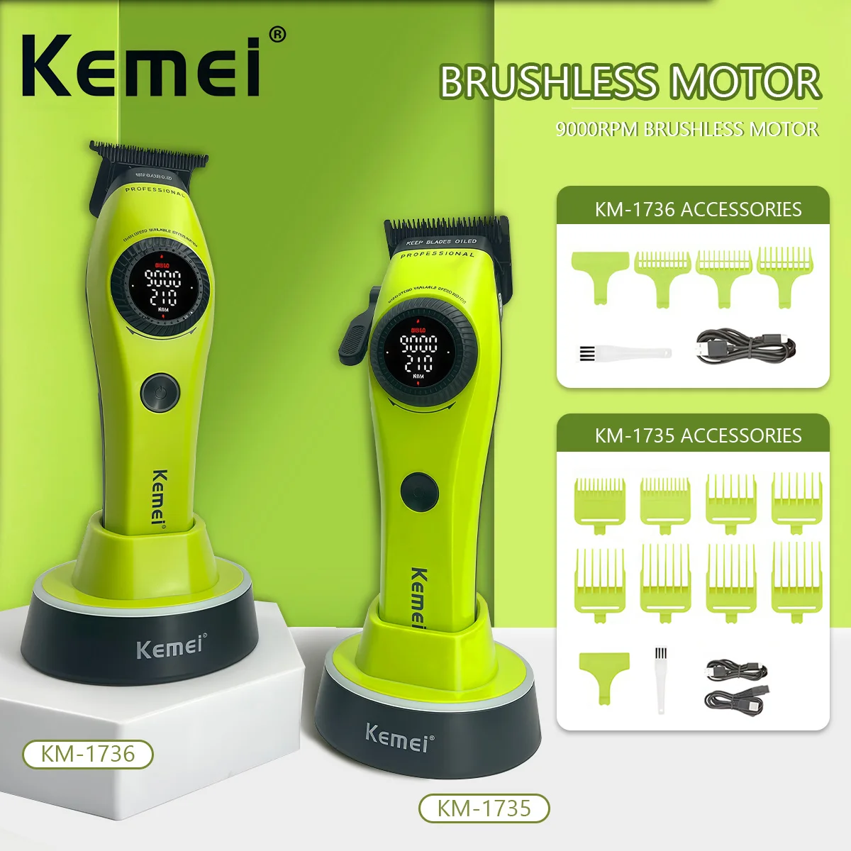 

Kemei Clippers Professional Hair Trimmers Metal 9000 RPM Hair Clippers DLC STATIC ECHO BLADE Clipper For Man KM-1735 KM-1736