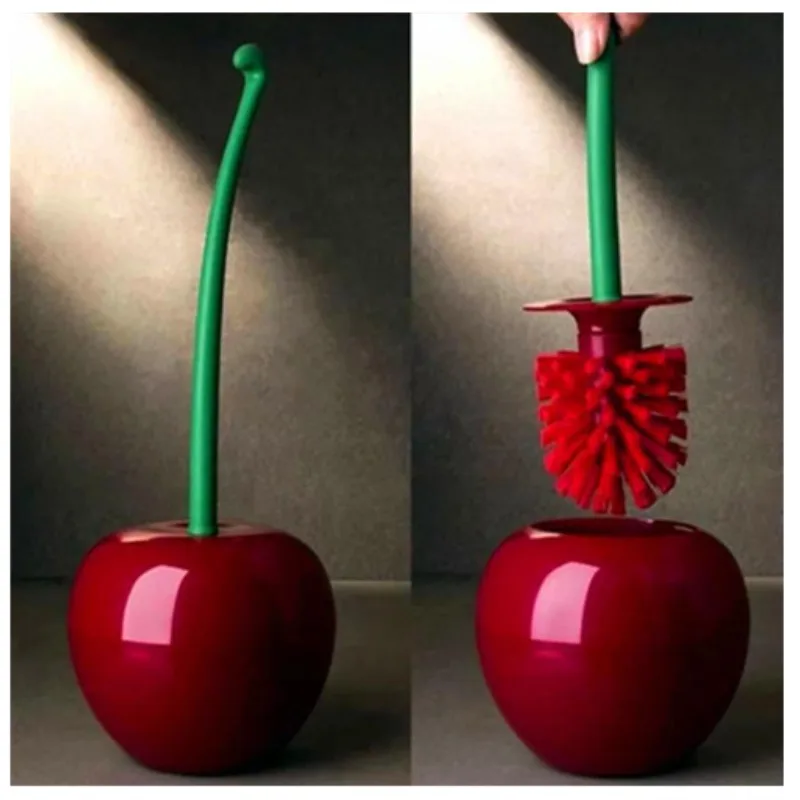 1 cute cherry colored toilet brush holder set, bathroom toilet long handle toilet brush cleaner, suitable for Halloween gifts