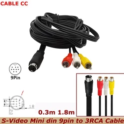 1.8m Mini DIN 9pin S-Video do 3 RCA męskie żeński Adapter kablowy dla RGB TV HDTV Audio wideo kabel AV