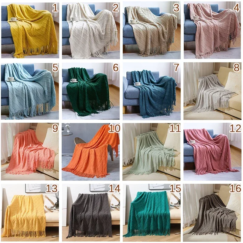 Nordic Solid Casual Blankets Throws Soft Comfortable Knitted Shawl Sofa Blanket Bed End Cover Travel Hotel Decorative Bedspread - Image 6