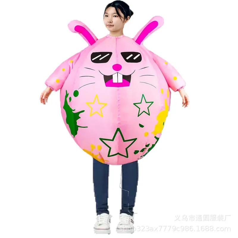 

Easter Bunny Inflatable Costume Adult Halloween Festival Air Blow Dress Up Jumpsuit Animal Mascot Cosplay Parade Stage Wear Kids