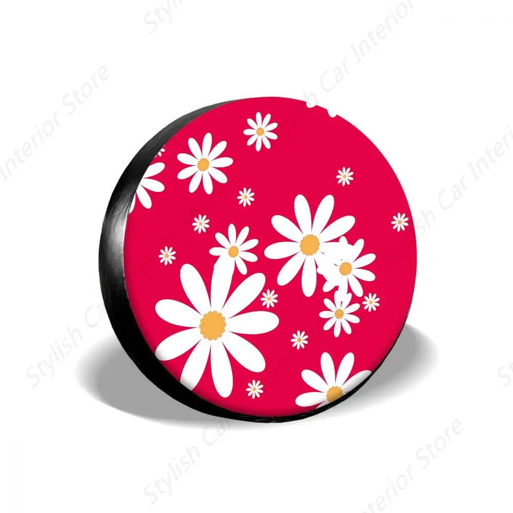 White Daisy Spare Tire Cover 14 Inch,red Flower camomiles Chamomile Floral Weatherproof Tire Wheel Protectors Tire Case