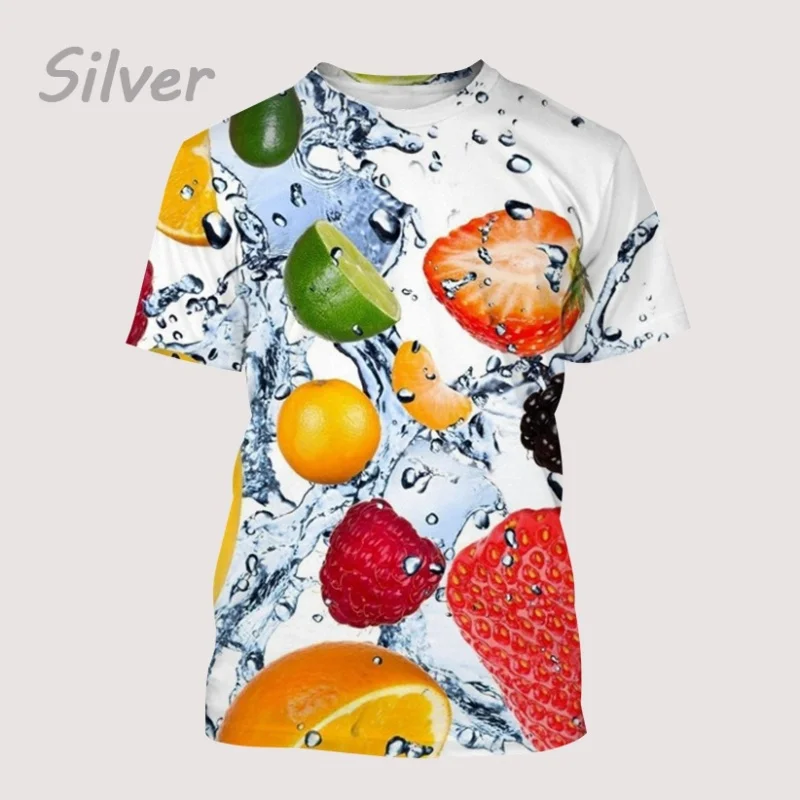 3D Printed Strawberry Orange Kiwi T-Shirt For Men Fruit Pattern Tees Casual Loose Round Neck Short Sleeve T Shirts Kids Tops