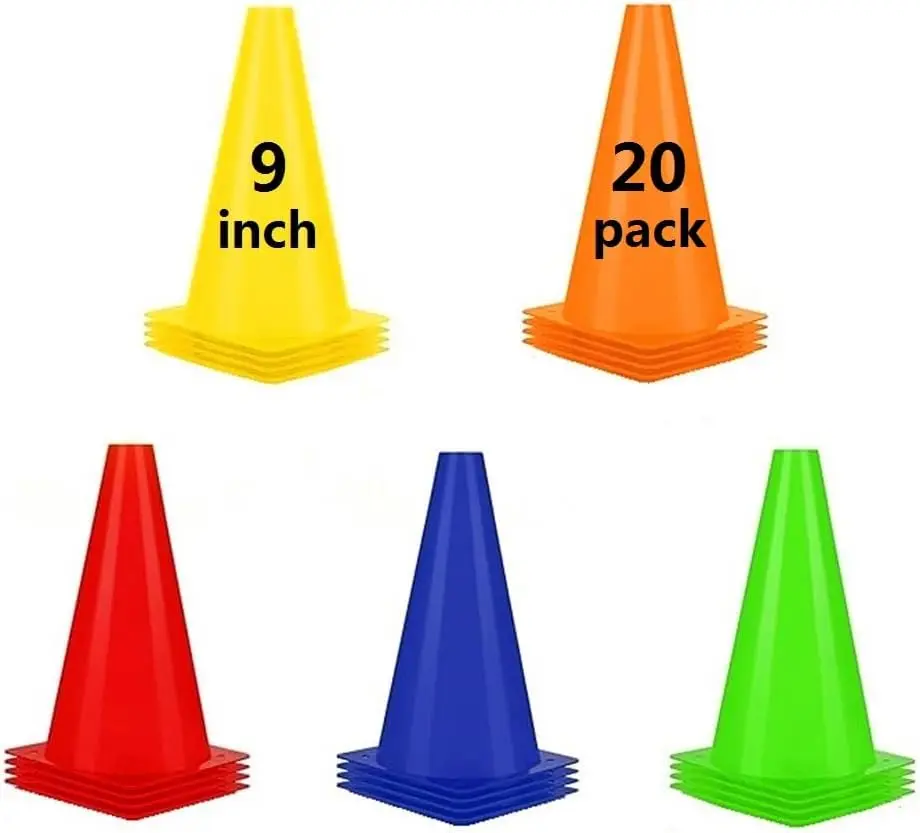 

9-Inch Agility Training Cones, 20-Pack with Carry Bag for Soccer Football Basketball Field Markers