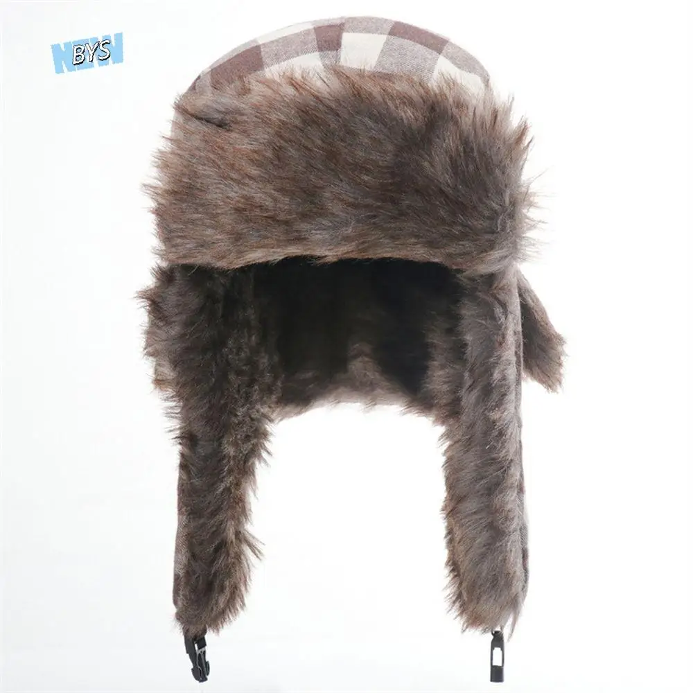 

Driving Winter Outdoors Russian Plaid Windbreak Pilot Caps Ushanka Men Hats Ear Muff Hats Earflap Caps Korean Beanies Hats