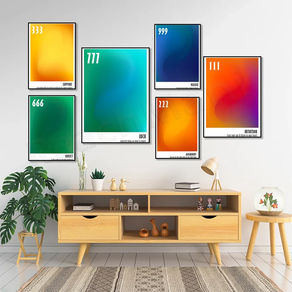 777 Angel Number Gradient Poster, Aesthetic Art, 999 Print, Angel Numbers, Positive Affirmations, Glow Wall Art, Spiritual Poste