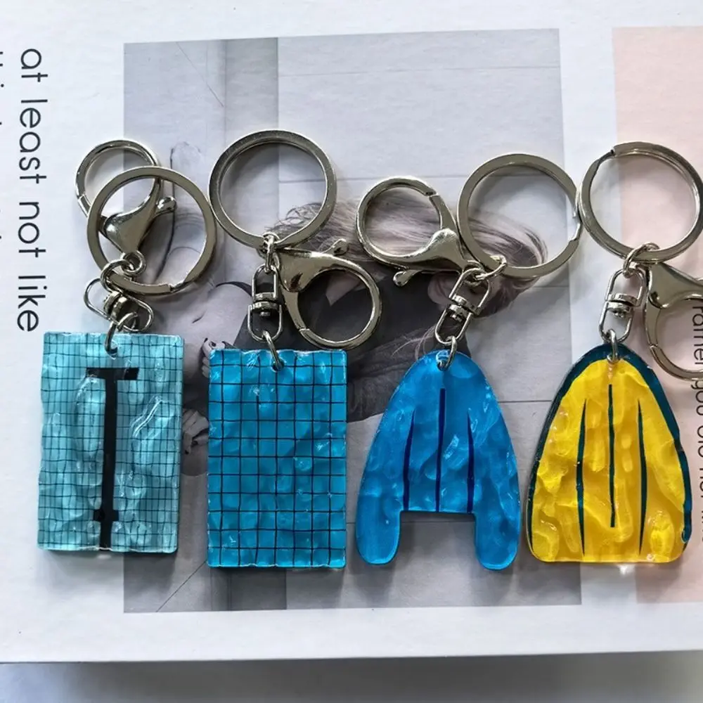 4 PCS Creative Acrylic Wavy Swimming Pool Keychain Pendant Blue Car Key Chain Car Key Ring Yellow Hanging Ornament Gifts