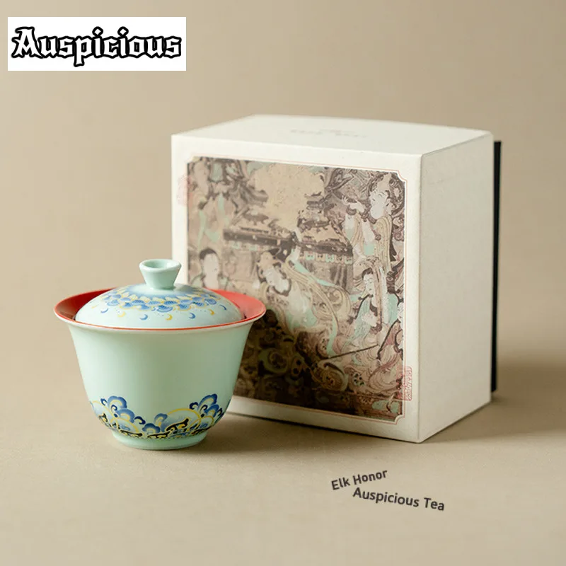 

120 мл Dunhuang Gold Silk Wave Xuanhe Gaiwan Zen Чайная тарелка Бытовая чайная чаша с крышкой Набор Чайник Крышка Чаша для чая в подарок