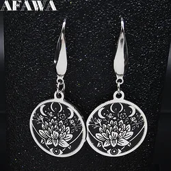 2024 Moon Lotus Stainless Steel Drop Earrings Women Black Enamel Small Earrings Jewelry acero inoxidable joyeria mujer E1790S02