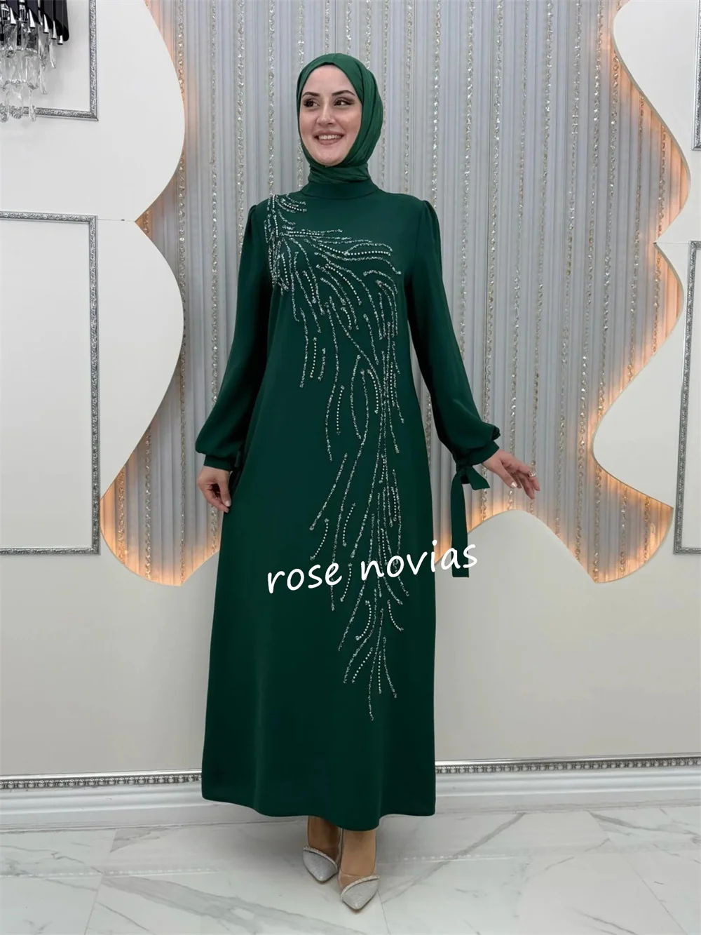 Customized Jersey Sequined High Collar A-line Midi Dresses Bespoke Occasion Classic Retro Sizes Available Evening فساتين الحفلات