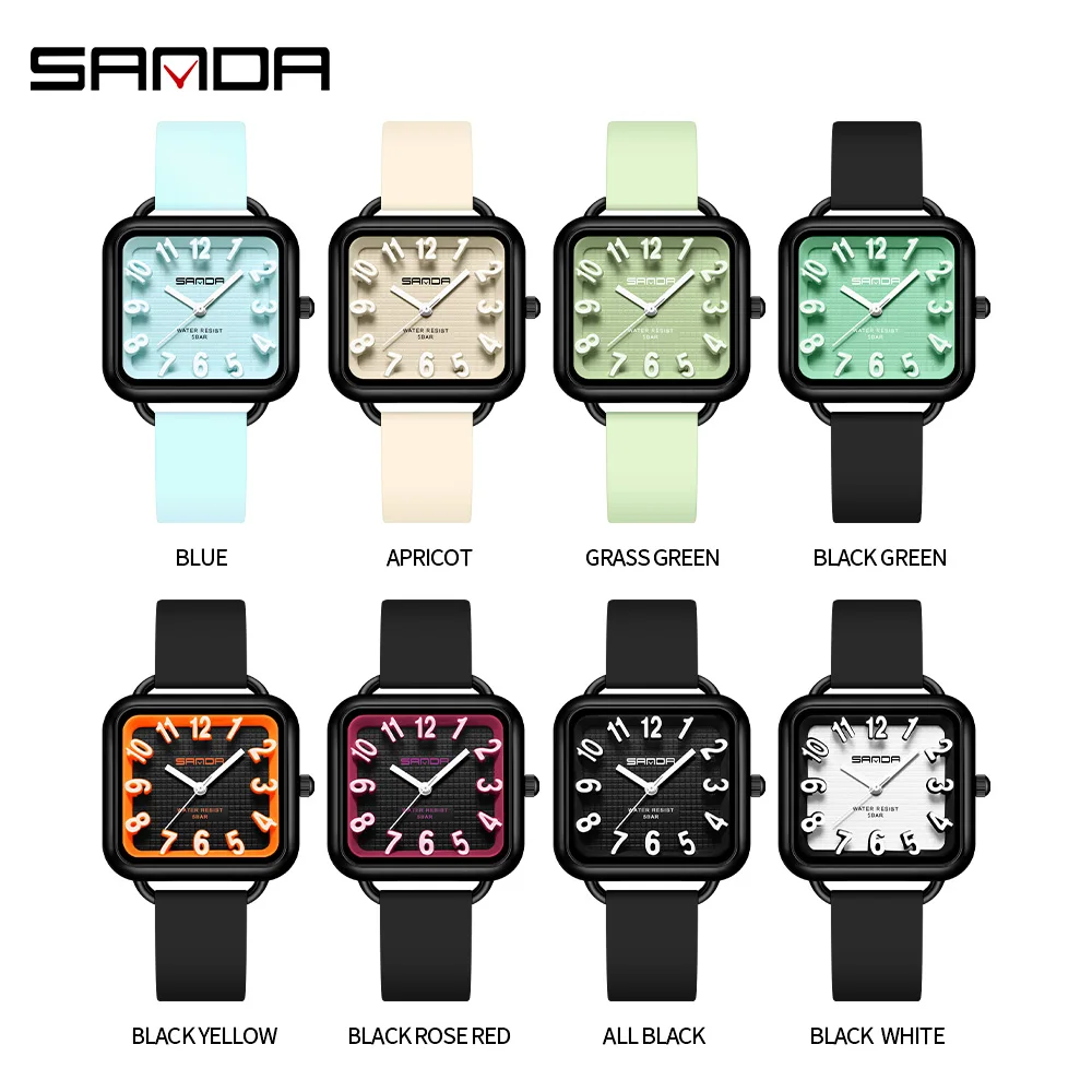 SANDA 3269 модные кварцевые часы для девочек и мальчиков 5 атм водонепроницаемые прямоугольные легкие трендовые студенческие молодые мужские кварцевые часы 2025