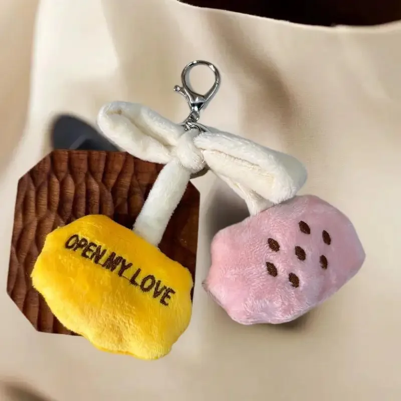 愛らしいチェリーリボンぬいぐるみキーホルダー、1/2セット、女の子用バッグチャーム、バックパックペンダント、ぬいぐるみラグドールギフト。