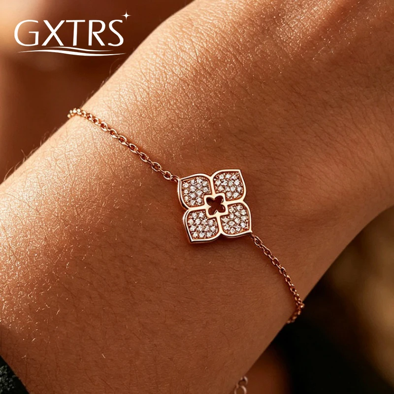 GXTRS Full Moissanite Flower Bracelets For Women S925 Silver Sparkling Lab Diamond Hand Chains 18K Gold Plated Fine Jewelry Gift