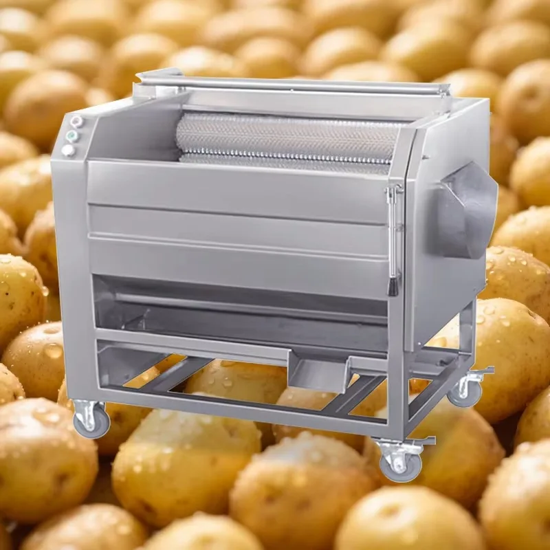 Electric industrial brush roller horizontal vegetable carrot sweet potato cleaning food peeling machine