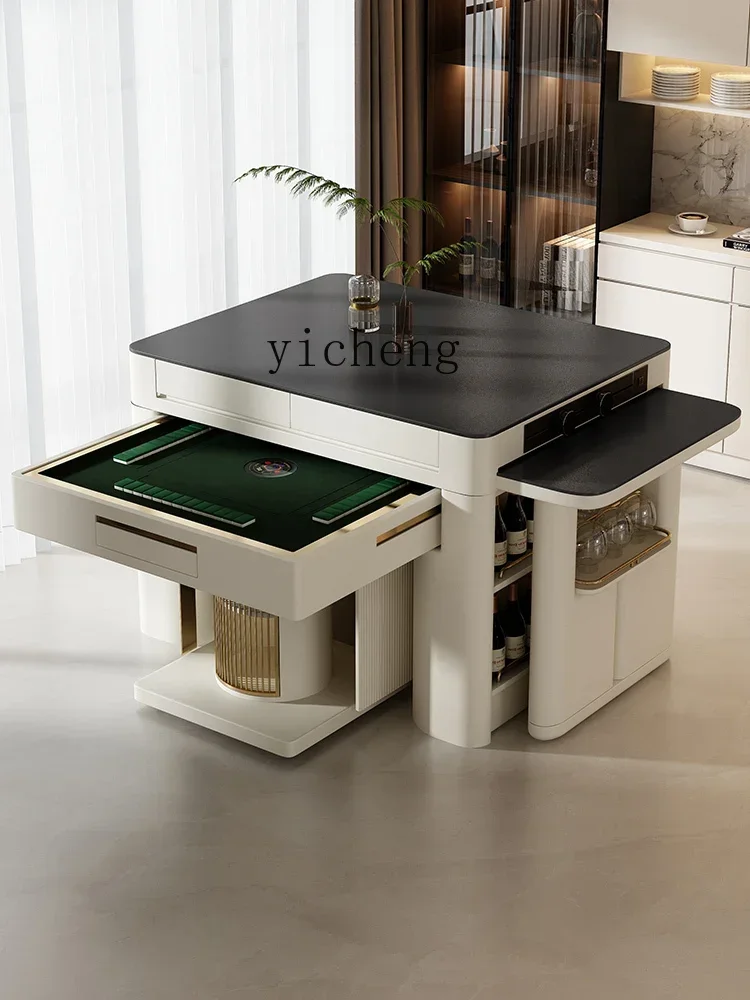 v9.10-Mahjong Table Retractable Stone Plate Island Table One-Piece Dual-Use Small Apartment Fully Automatic