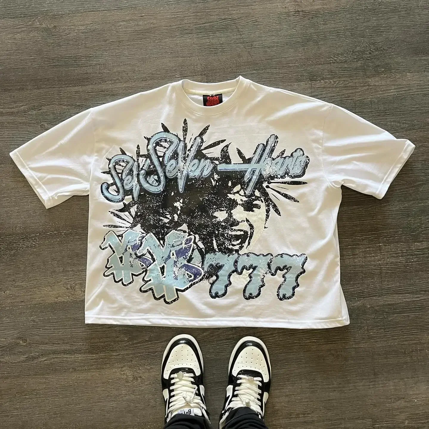 Camiseta de algodón con estampado de cara grande para hombre, ropa de calle Retro versátil, estilo Harajuku, Hip Hop, Y2k, americano, gótico