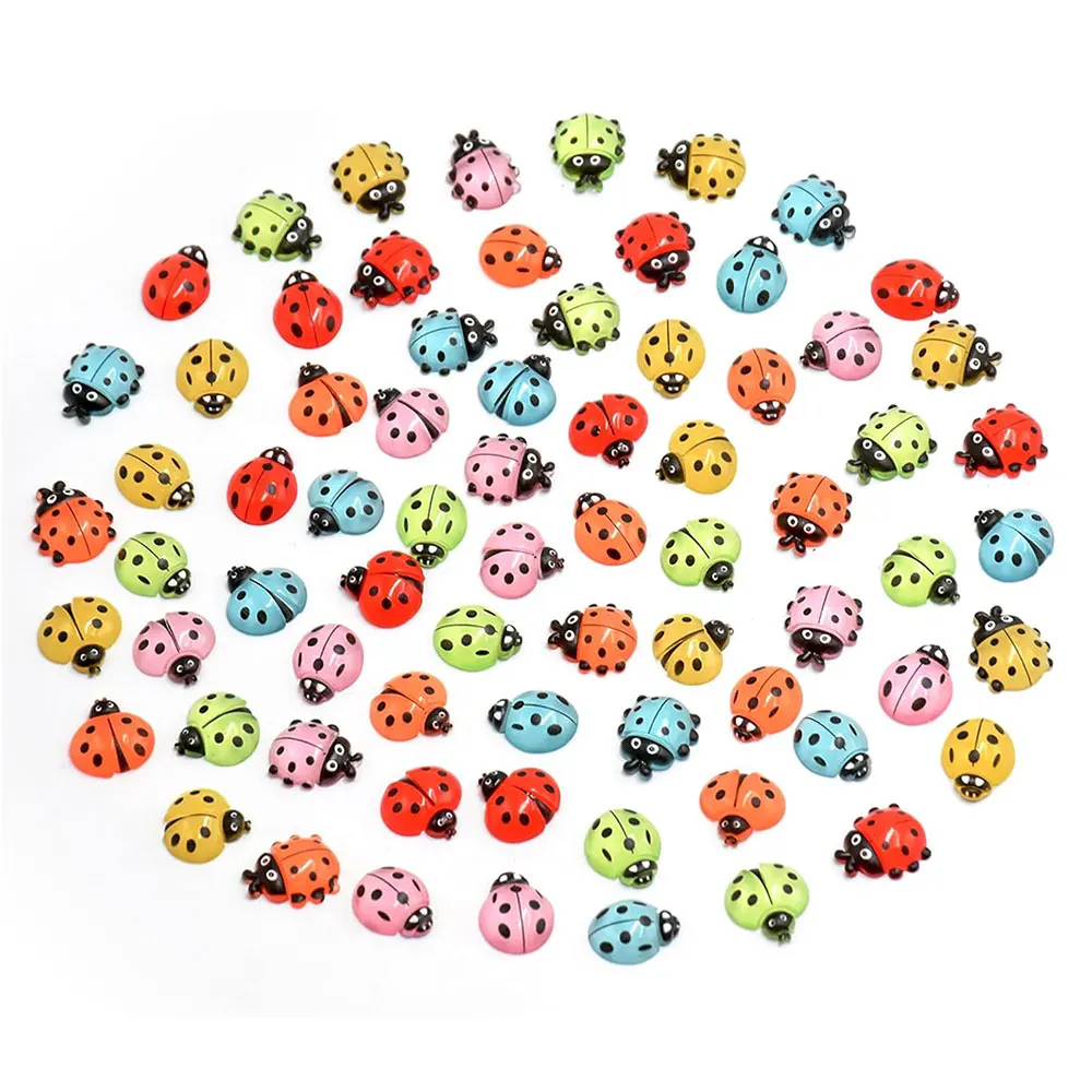 18/36/72 Pieces Mini Ladybugs Decor for Crafts Luminous Resin Animals for Fairy Garden Landscape Plant Pots