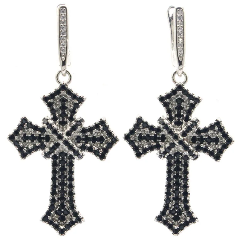 

Женские свадебные серебряные серьги с длинным крестом, 48x24 мм, 12,6 г, синий, бирюзовый, черный оникс