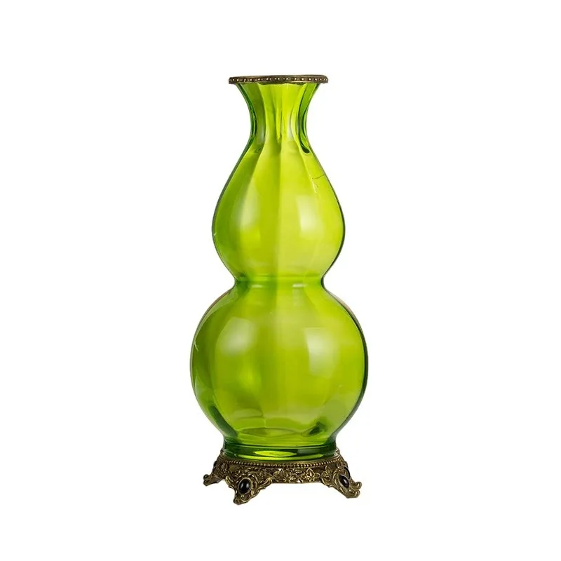 Crystal inlaid copper gourd vase desktop flower arrangement decorative entrance ornament
