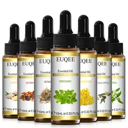 EUQEE 10ml Oregano Vetiver Essential Oil For Humidifier Candle Making Myrrh Ginger Helichrysum Lemon  Rose Eucalyptus Aroma Oils