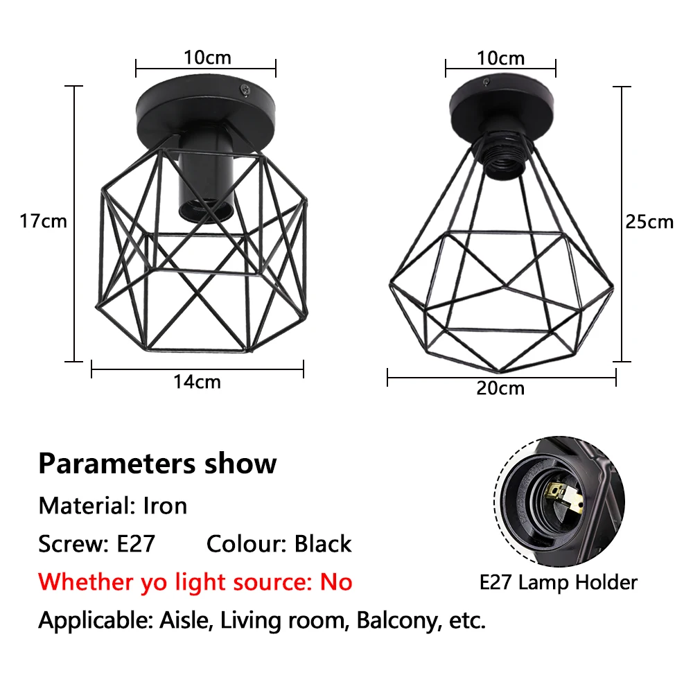Retro Ceiling Lamp Chandelier Fixtures E27 Black Iron Art Vintage Ceiling Light Indoor Wall Lamp Simple For Porch Home Decor