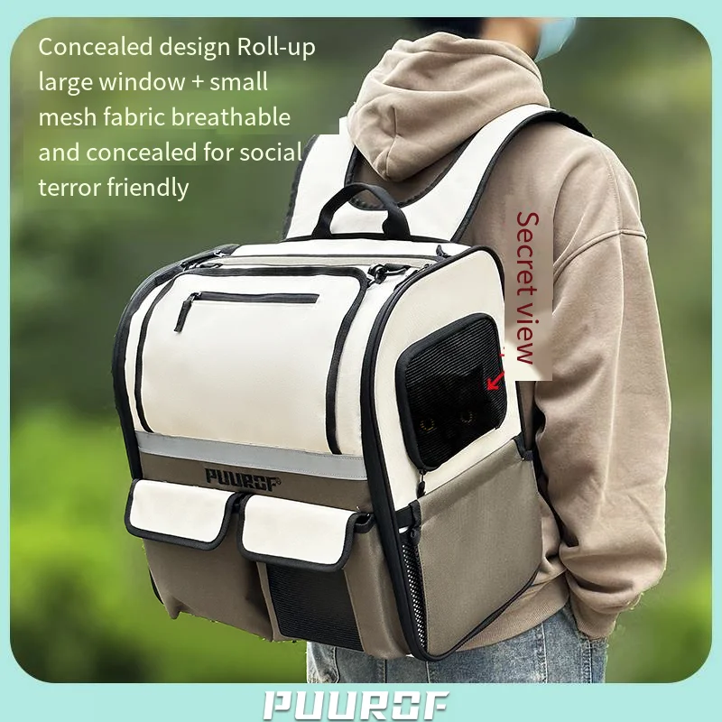 PUUROF Pet luggage Large capacity cat bag backpack Large backpack portable Spring Festival special car bag windproof