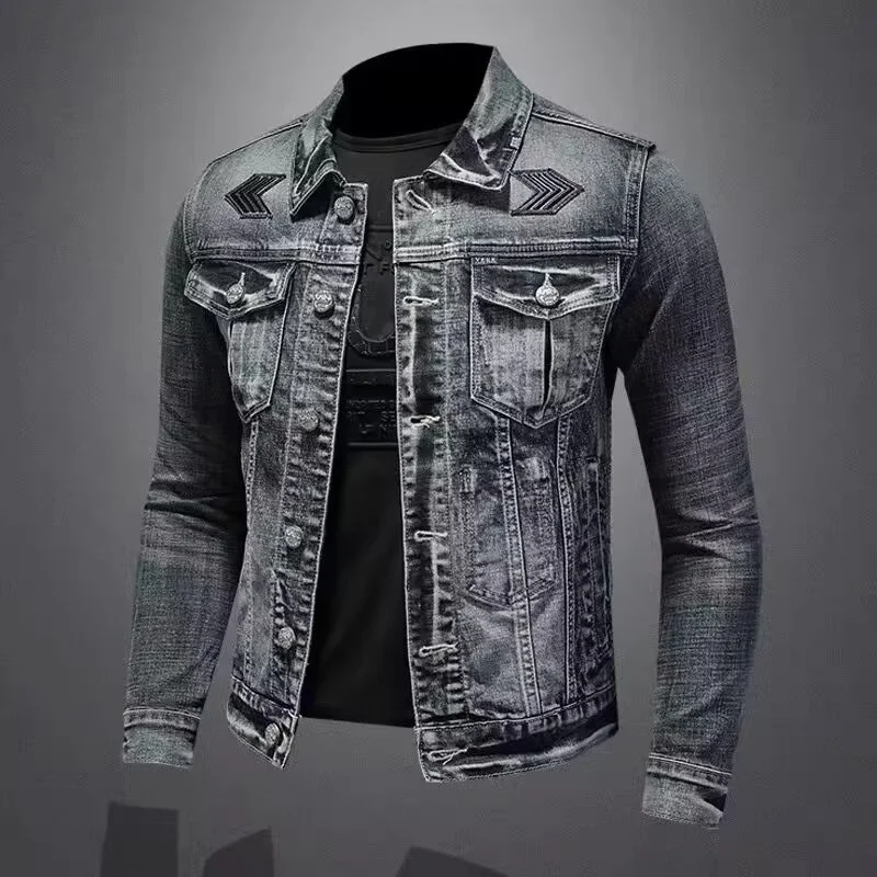 

Высококачественная джинсовая куртка с вышивкой для мужчин, модная брендовая одежда Ins Sle Stand Fit Long Sve, весенне-осенне-зимняя верхняя одежда