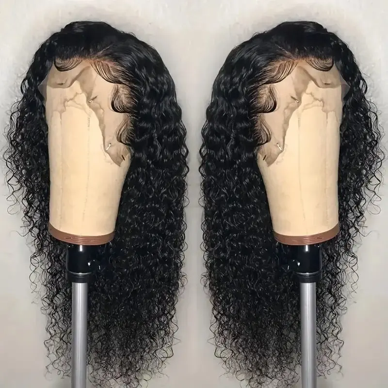 13x4 Lace Front Deep Wave Frontal Full 150% Curly Natural Black 42 Inch 5x5 Glueless  Wig For Women Human Hair Wigs