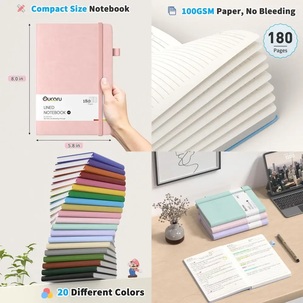 

Набор из 16 блокнотов формата А5, 180 страниц, бумага 100 GSM, идеально подходит для ежедневного письма, работы, школы и путешествий.