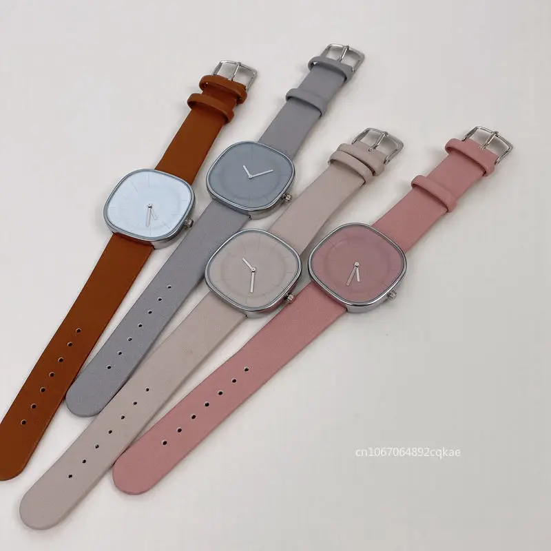 Reloj de cuarzo con correa de cuero para mujer, cronógrafo minimalista de lujo con esfera cuadrada, pulsera para pareja, nuevo