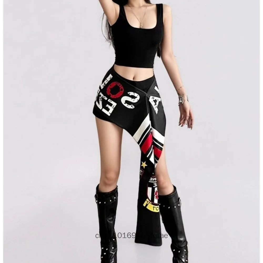 SylCue Millennium Hot Girl Jazz Dancing Waist Belt Faion Letter Print Casual Low Waist Skirt Versatile Dancewear for Ladies New