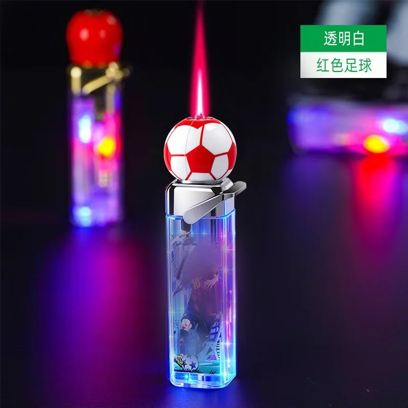 Rotatable Football Torch Lighter, Creative Cartoon Design, Red Jet Flame, LED Light Up, Novelty Stress Relief Gift for Fans