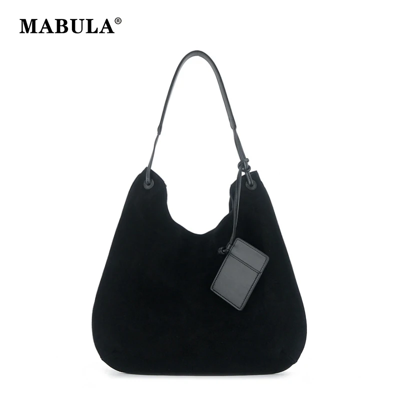 

MABULA Retro Suede Genuine Leather Underarm Shoulder Bag Brand Luxury Design Women Trend Shopping Pouch Lady Daily Commuter Bag