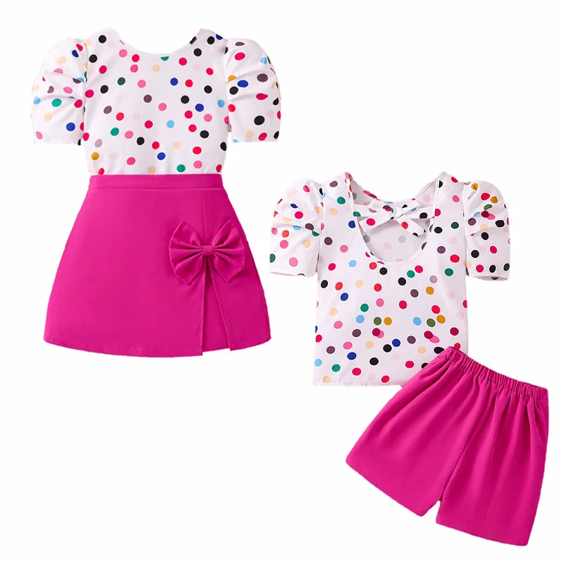 Summer Fashion Girl Clothes Set Teenager Girl Suits T Shirt Polka Dot and Shorts Skirt Children Clothing Kids Outfits Plus Size