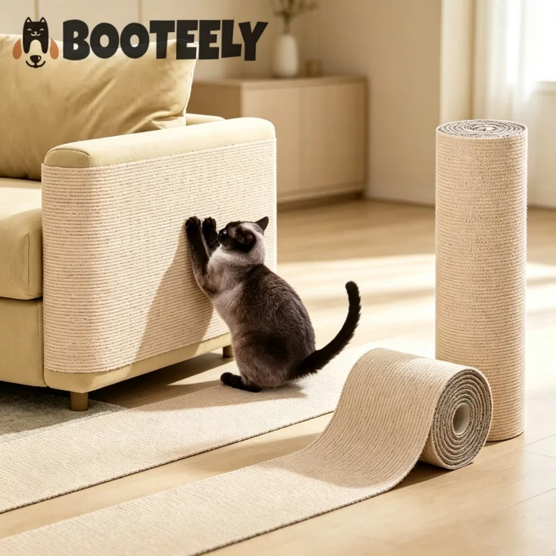 Selbstklebende Katzenkratzmatte, zuschneidbarer Sofaschutz mit abnehmbarem Teppich – Kratzschutzplatte & Spielunterlage für Katzen