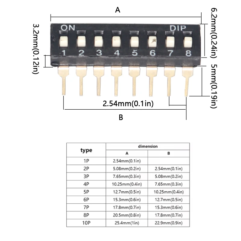 【10-5PCS】Toggle Switch DIP 1/2/3/4/5/6/7/8/10Pin Slide Switch Socket 1 2 3 4 5 6 7 8 10 Bits Pitch 2.54mm Snap Switch