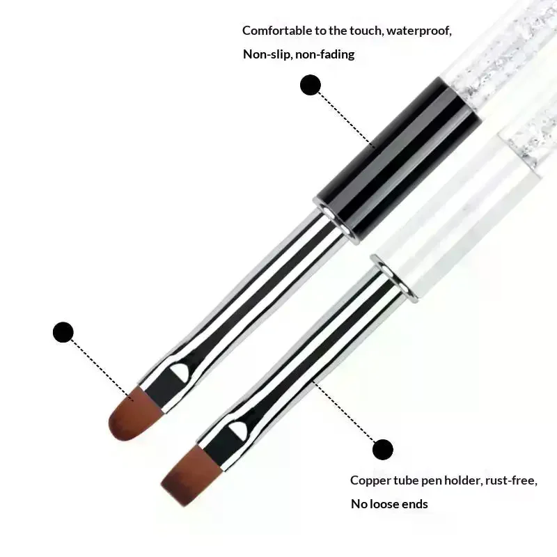 /JCS/Glitter Handle Nail Art Brush With Protective Cap Flat Round Head Gel Painting Pen For Salon DIY Manicure Design Tools