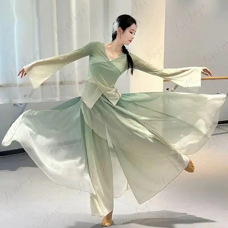 

Women's Classical Dance Costume Fairy Spirit Flowing Gauze Skirt Traditional Chinese Ethnic Performance Practice Gown